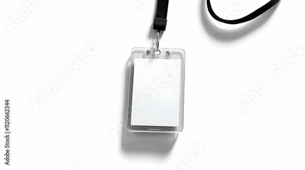 Obraz Mockup, Blank ID badge on a lanyard with a clean white background, ready for customization with logos and text. Generated by AI.