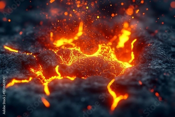 Obraz Molten Lava Cracks and Fiery Eruption Patterns of Heat and Movement : Generative AI