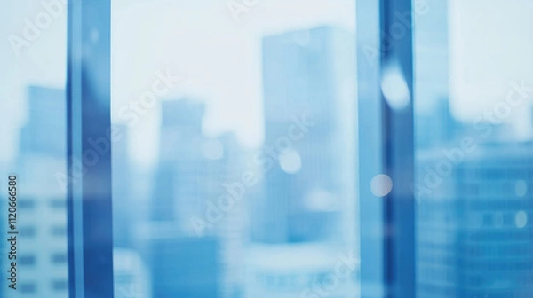 Fototapeta Blurred glass wall of modern business office building at the business center use for background in business concept. Blur corporate business office. Abstract windows with a blue tint.