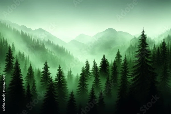 Fototapeta Misty Mountain Forest Landscape
