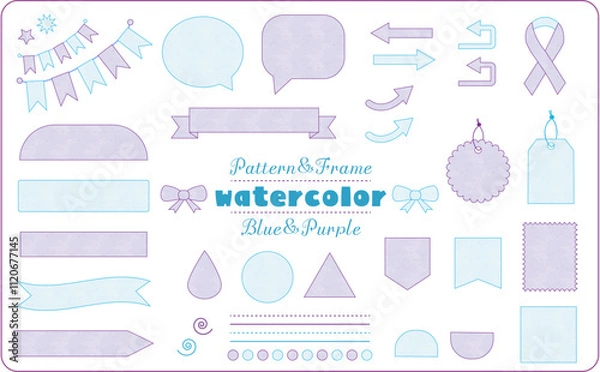Obraz watercolor（水彩）パターン＆フレーム（ブルー＆パープル）
