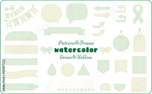Obraz watercolor（水彩）パターン＆フレーム（グリーン＆イエロー）