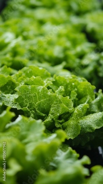 Fototapeta Organic lettuce rows in a high-tech indoor farm