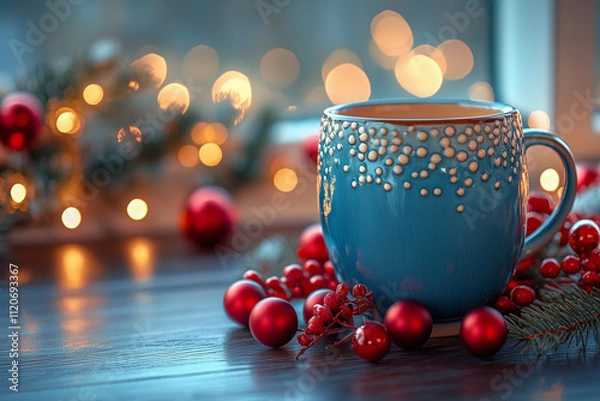 Obraz Holiday-themed coffee mug with decorations