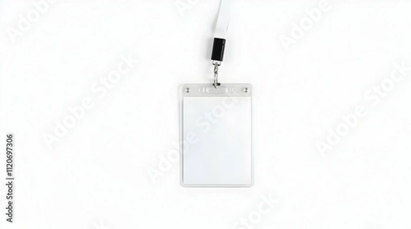 Obraz Blank ID badge on a lanyard with a clean white background, ready for customization with logos and text. Generated by AI.