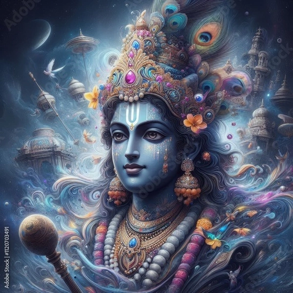 Obraz Lord Shree Krishna Digital Painting or Digital Art or Abstract - Generative AI