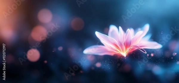 Fototapeta Glowing flower in dark background with bokeh.