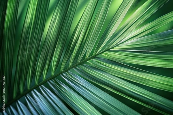 Fototapeta Macro Close Up of Textured Green Palm Leaves with Intricate Patterns