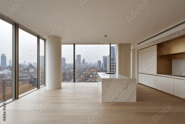 Fototapeta Modern minimalist apartment interior design urban city photography contemporary aesthetic high-viewpoint luxury living