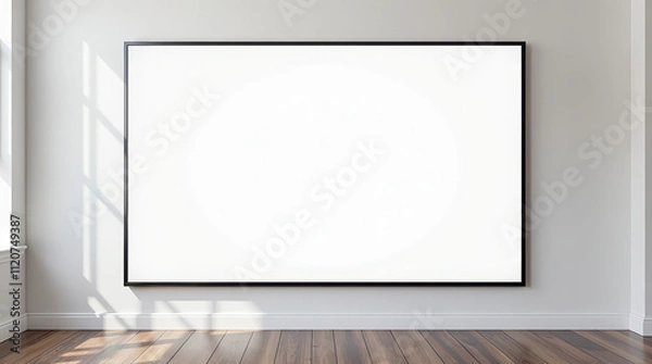Fototapeta Modern Interior with Empty White Canvas on Minimalist Wall in Sunlit Room