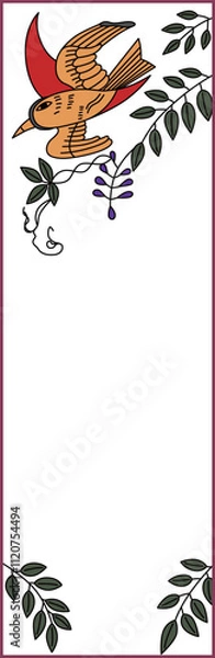 Fototapeta しおり風の花札アイコン　卯月　藤　不如帰　4月　藤に不如帰