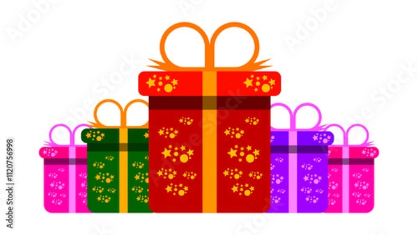 Fototapeta stacked Christmas gift boxes with star and ribbon isolated icon. Editable vector transparent background box.