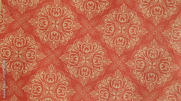 Obraz Red and Beige Damask Pattern Texture Background