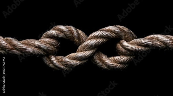 Fototapeta Rope knot on a black background. 3d rendering. Computer digital drawing.