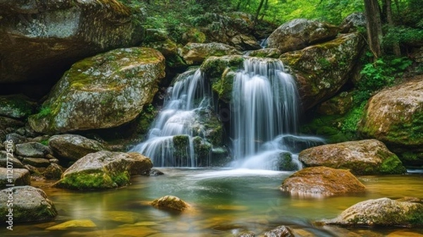 Fototapeta Serene Waterfall in Lush Forest