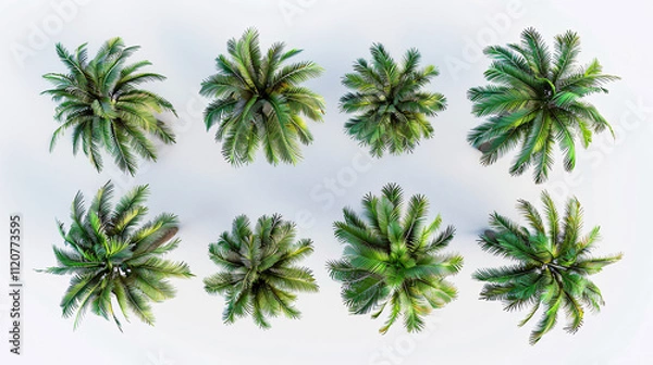 Obraz Jungle Date Palm Trees: 3D rendering from top and plan views for illustration, architecture presentation, and visualization.