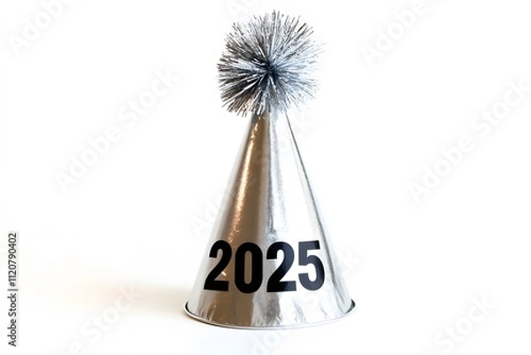 Fototapeta Celebrate 2025: Making a New Year's Party Hat with Silver Sparkle and Festive Cheer