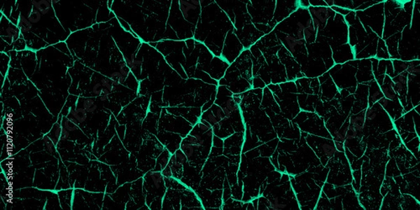 Fototapeta Vector marble textured cracked grunge background. a black and green vintage of a cracked wall, cracked green paint on a black background,  Panorama of a concrete wall with old cracked flaking paint