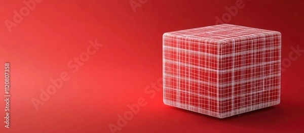 Fototapeta Red cube with a textured surface on a red background.