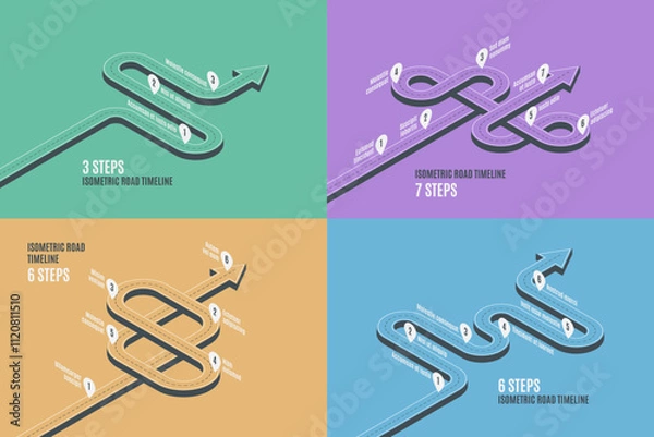 Fototapeta Isometric navigation map infographic 4-6 steps timeline concept.