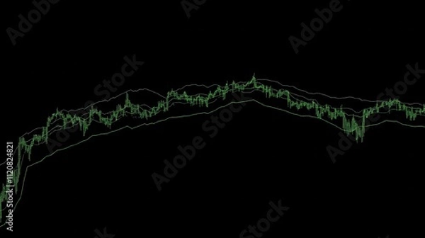 Fototapeta Cryptocurrency Market Trend Analysis Green Candlestick Chart Showing Price Fluctuations and Volatility in Digital Asset Trading