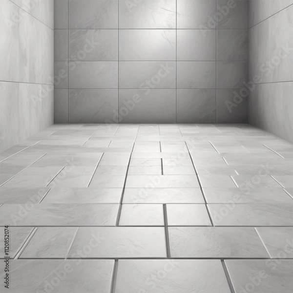 Fototapeta grey tile floor isolated on white background Tile Floor Perspective Stock Photos, Pictures & Royalty
