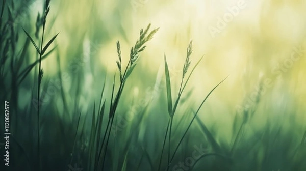 Obraz Soft focus green grass texture with vintage hues creating a serene natural ambiance suitable for backgrounds and design projects