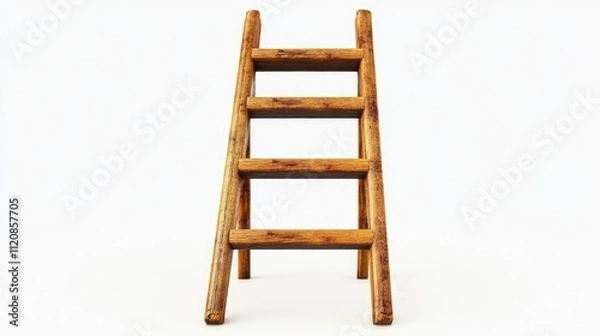 Fototapeta Wooden step ladder on a clean white background perfect for home improvement and renovation concepts in design and advertising projects