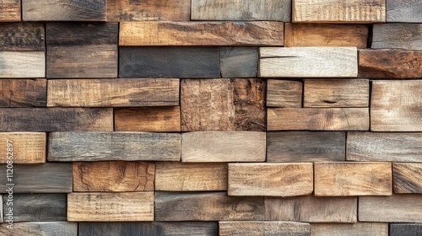 Fototapeta Natural rustic wood wall texture with a variety of brown hues and grain patterns, ideal for backgrounds, design projects, or interior decor, texture, vintage, wooden, natural materials.