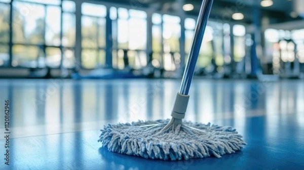 Fototapeta Large cleaning mop designed for gym floors with a focus on hygiene and efficient dirt removal in a fitness environment