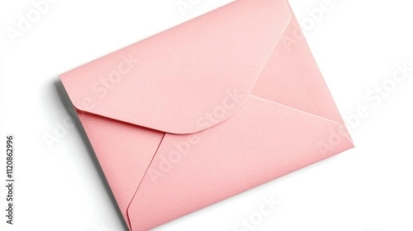 Fototapeta Open pink envelope letter isolated on a clean white background, viewed from above, emphasizing shape and texture, stationery, communication, minimalistic design.