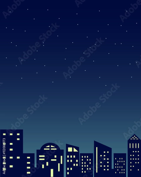 Fototapeta Night time cityscape abstract building illustration with stars at sky background 