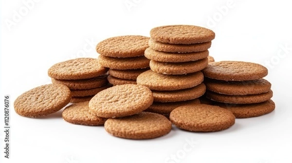 Fototapeta Gingerbread cookie stack on a white background showcasing unique shapes and textures for creative culinary use