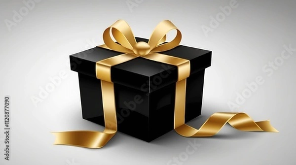 Fototapeta black gift box with gold ribbon isolated on white background