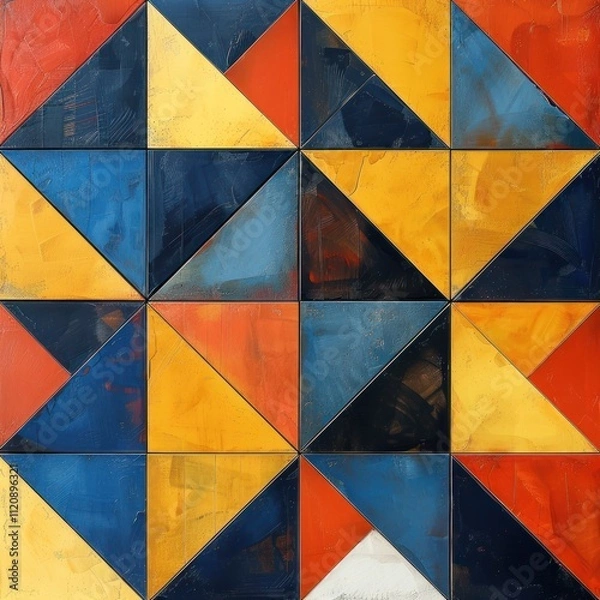 Fototapeta Vibrant geometric pattern with triangles in yellow blue and orange tones