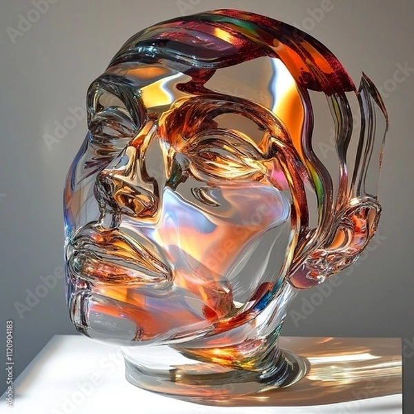 Obraz Abstract Glass Head Sculpture: Iridescent and Colorful Modern Art