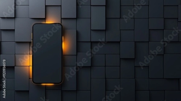 Obraz spam call block technology Black smartphone on a textured dark background with soft orange lighting.