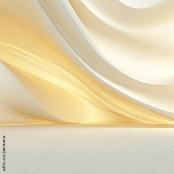 Fototapeta 抽象背景正方形バナー。ガラスの質感の白とクリーム色のカーブがある空間