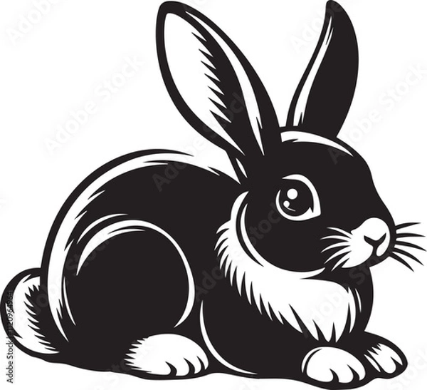 Fototapeta A clean, black-and-white vector illustration of a rabbit, ideal for logos, designs, and branding. Scalable and versatile, perfect for creative projects and animal-themed graphics.