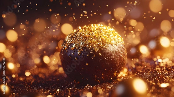 Obraz Golden Chocolate Ball with Bokeh Lights Abstract Background