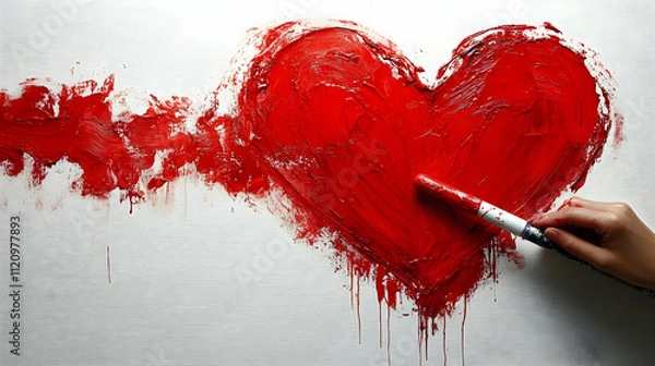 Fototapeta Artist Paints a Heart Canvas with Red, Passionate Strokes