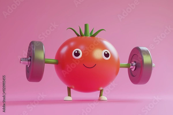 Fototapeta 3d character tomato weight training