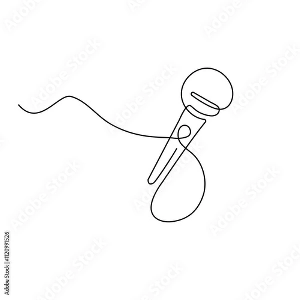 Fototapeta simple line microphone.minimals line concept.drawing of single continuous line mic cable.vector illustration