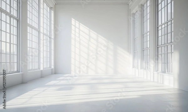 Obraz Light abstract streaming through a window, creating shadows in an empty industrial space with concrete floor background