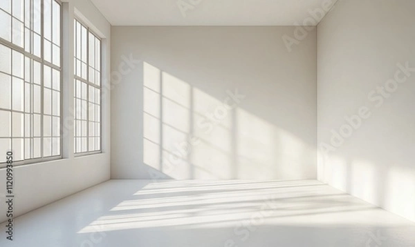 Obraz Light abstract streaming through a window, creating shadows in an empty industrial space with concrete floor background