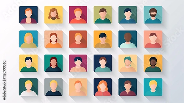 Fototapeta A set of diverse people avatars in square icons, featuring empty profile placeholders for customization.

