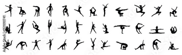 Obraz Vector isolated girl gymnast black silhouette set