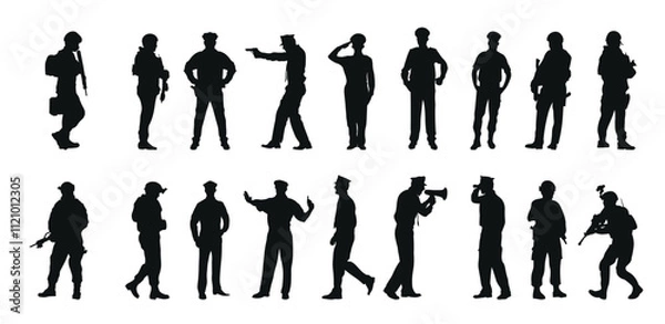 Obraz Set police silhouette vector illustration