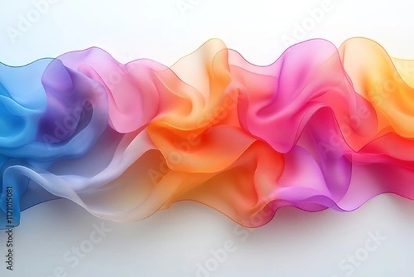 Fototapeta colorful abstract waves of translucent ribbons overlapping on smooth white backdrop