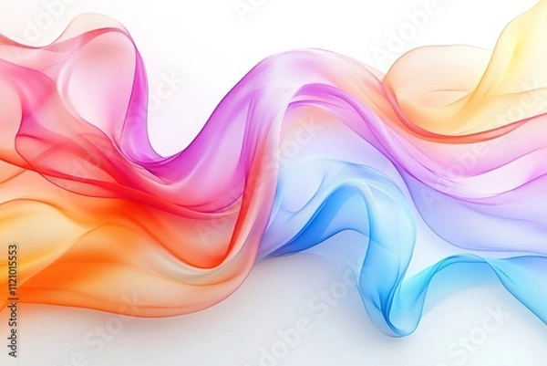 Fototapeta colorful abstract waves of translucent ribbons overlapping on smooth white backdrop